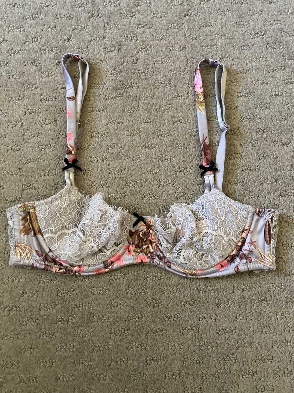 VS Dream Angels purple floral satin and lace bra, 32A